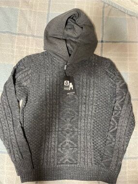 American Stitch Men's Charcoal Gray Cable-Knit Hooded Sweater